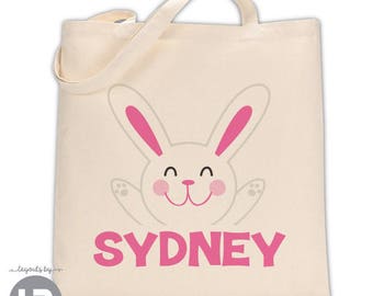 girls easter bunny tote bag - custom personalized easter basket idea - great for monogrammed easter egg hunt goodie gift bag