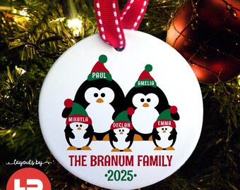 Personalized Penguin Family of 5 Christmas Ornament - Etsy
