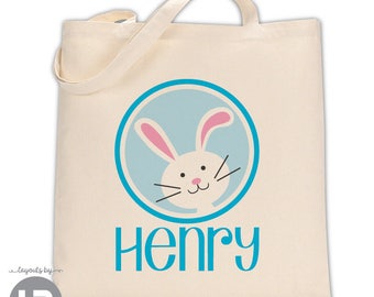 Easter Bunny tote bag personalized with name - monogrammed boys Easter Egg Hunt Goodie gift bag