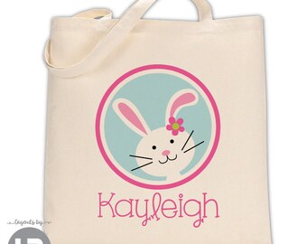 Girls Easter Bunny tote bag personalized with name - monogrammed kids Easter basket idea