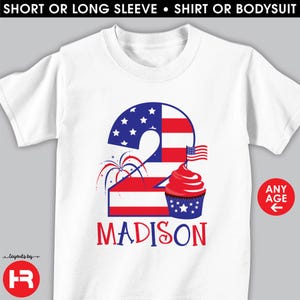 Patriotic Cupcake Birthday Shirt or Bodysuit monogram with name & ANY AGE - Personalized July 4th T-shirt or Memorial Day Party outfit