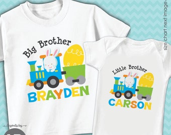 easter big brother shirt & little brother bodysuit or shirt - custom boy's easter t-shirts - easter train shirt - personalized easter outfit