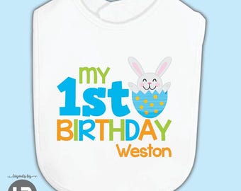 Baby boy's first birthday bib - personalized Easter Bunny 1st birthday outfit