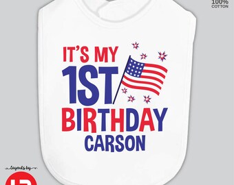 4th of July Birthday bib • Personalized Patriotic Birthday Bib • Memorial Day Birthday Bib • My First Birthday Bib