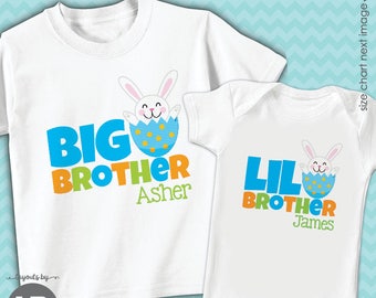 kids easter shirts matching, easter big brother shirt & little brother shirt or bodysuit, 2 personalized boys easter outfits