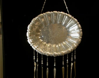SALE Wind Chime Silver Plate Tray with Silverware Unique Vintage Whimsical Handmade Upcycle