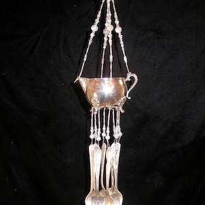 Wind Chimes Silver Plate Creamer with Silverware Unique Whimsical Upcycle