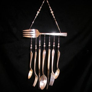 Wind Chimes Silver Plate Serving Fork with Silverware Unique Vintage Handmade Repurposed