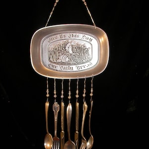 Wind Chime Aluminum Tray with Silverware Unique Whimsical Handmade Upcycle