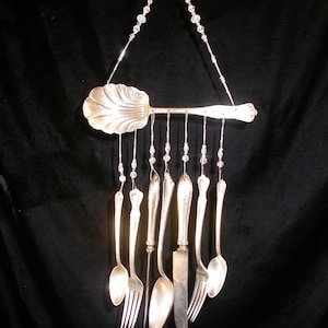 Wind Chimes Silver Plate Serving Spoon with Silverware Unique Vintage Whimsical Upcycled