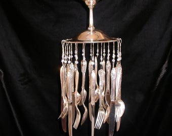 Wind Chimes Silver Plate Candy Dish Silverware Vintage Unique Whimsical Upcycle