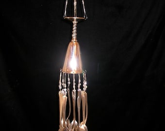 Wind Chimes Silver Plate Wine Goblet with Silverware Unique Whimsical Upcycle