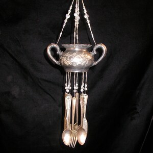 Wind Chimes Silver Plate Sugar Bowl Silverware Unique Vintage Whimsical Repurposed