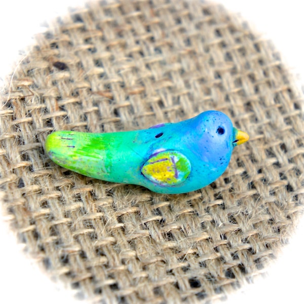 Blue & green bird bead, colourful bird bead, pretty bird bead, handmade bead, polymer clay bird bead