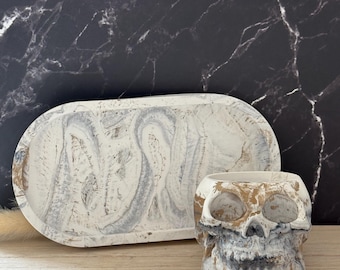 Marble Skull Trinket Tray Set