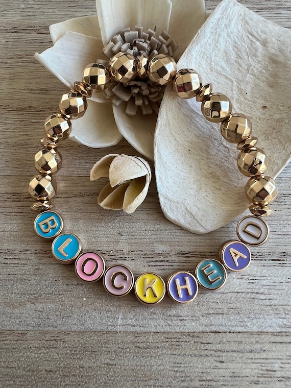 BLOCKHEAD Colorful Gold Letter Bead Bracelet With Golden Hematite