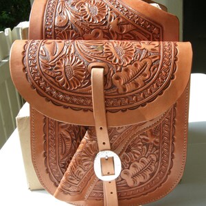 Hand Tooled Western Leather Saddle Bags - Etsy