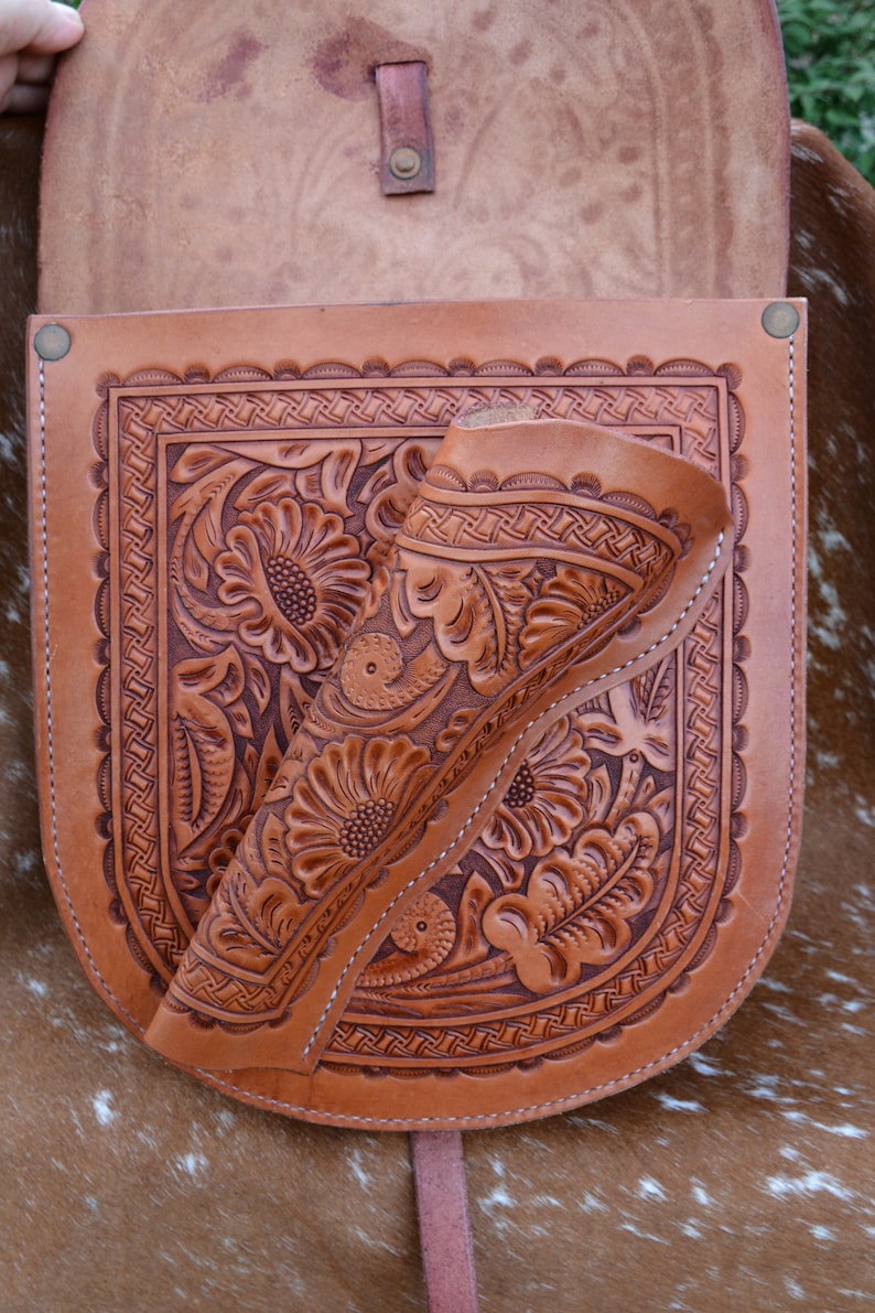 Hand Tooled Western Leather Saddle Bags Etsy