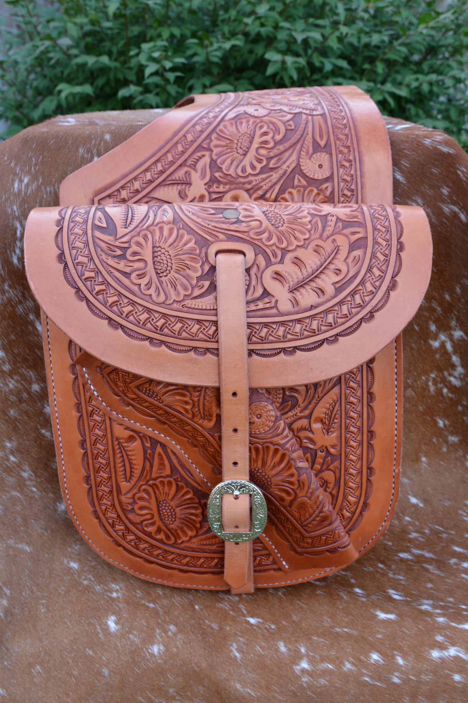 Hand Tooled Western Leather Saddle Bags Etsy