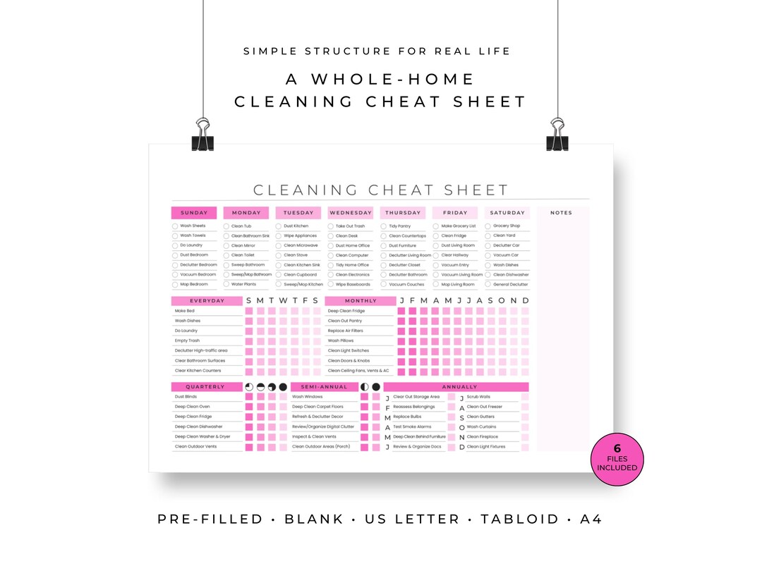 Home Cleaning Cheat Sheet Printable | Weekly Monthly Annual Cleaning ...