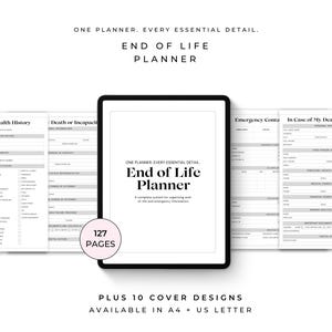 Planner di fine vita stampabile in formato PDF per genitori anziani, raccoglitore di emergenza per ogni evenienza, fogli di lavoro per la pianificazione funebre, organizzatore patrimoniale per famiglie