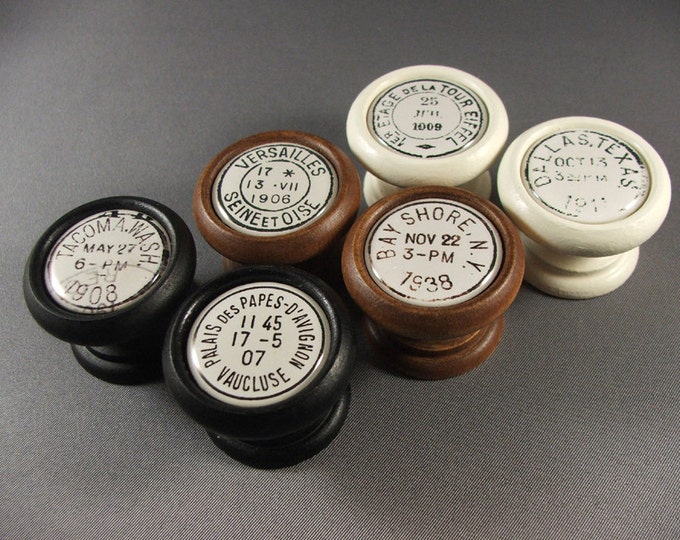 Historical Postmark Reproduction Wood Cabinet Knobs, Pulls, Handles...Price is for 1 Knob (Discount Quantities Available)