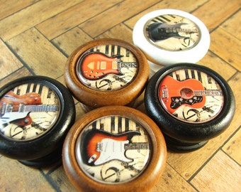 Guitar Design Cabinet Knob, Hardwood Maple, Music Decor