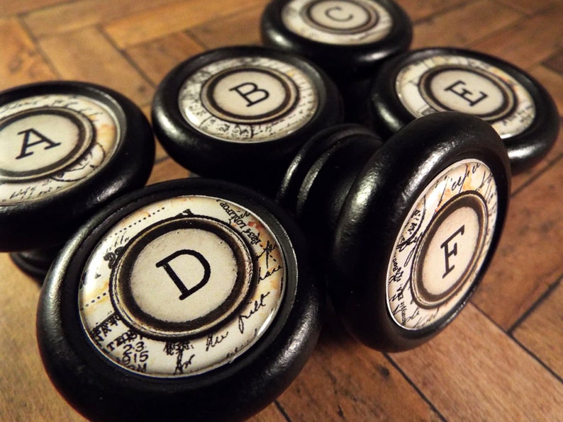 A-Z Typewriter Key Decorative Wood Cabinet Knobs, Pulls...Price is for 1 Knob (Quantity Discounts Available!) image 2
