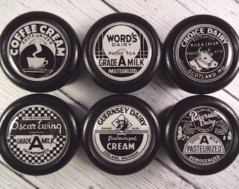 Black & White Milk Bottle Cap Decorative Knobs...Price is for 1 Knob (Quantity Discounts Available!)
