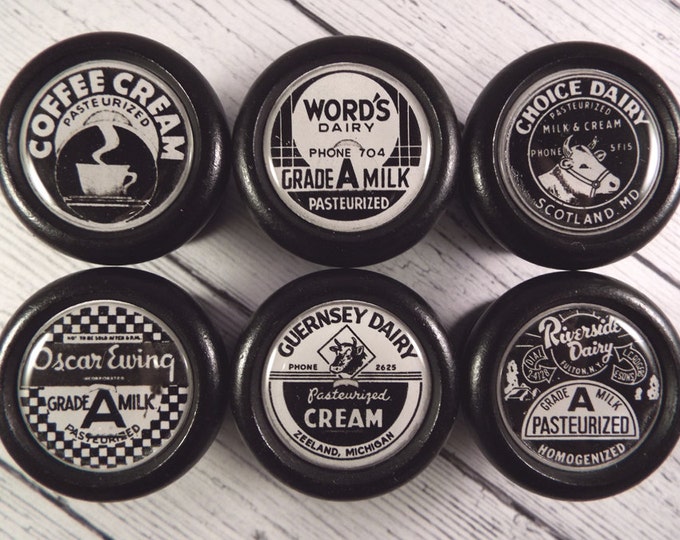 Black & White Milk Bottle Cap Decorative Knobs...Price is for 1 Knob (Quantity Discounts Available!)