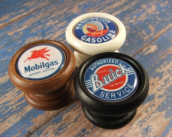 Classic Gas and Auto Blue & Red Decorative Cabinet Knobs...Price is for 1 Knob (Quantity Discounts Available!)
