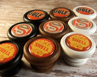 Vintage Gulf, Standard Oil and Shell Gasoline Decorative Cabinet Knobs...Pricing is for 1 Knob (Quantity Discounts Available!)