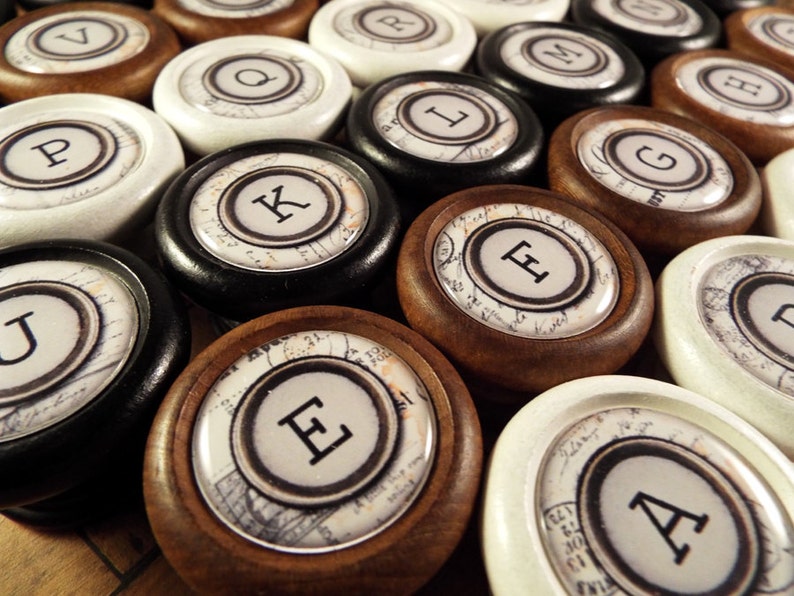 A-Z Typewriter Key Decorative Wood Cabinet Knobs, Pulls...Price is for 1 Knob (Quantity Discounts Available!) image 1