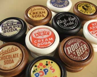 Pop Bottle Cap Decorative Wood Knobs, Pulls ...Price is for 1 Knob (Quantity Discounts Available!)