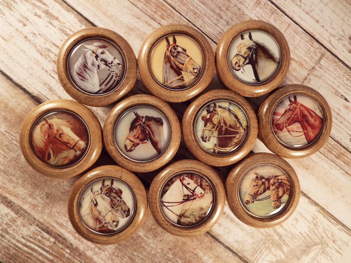 Horse Head Decorative Wood Knobs Pulls Etsy
