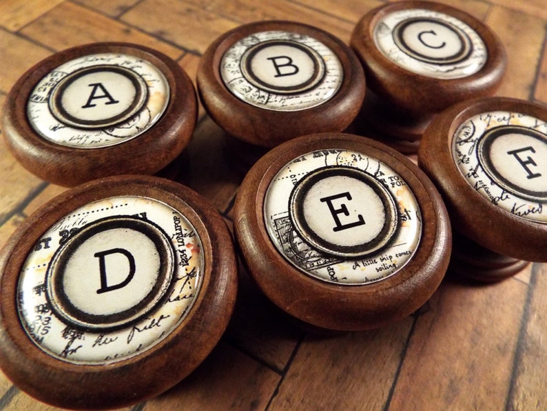 A-Z Typewriter Key Decorative Wood Cabinet Knobs, Pulls...Price is for 1 Knob (Quantity Discounts Available!) image 3