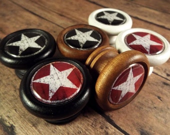 Folk Art Red & Black Star Decorative Wood Cabinet Knobs, Pulls...Price is for 1 Knob (Quantity Discounts Available!)