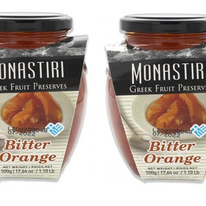 2 Monastiri Greek Bitter Orange Preserve, 500g Glass Jar