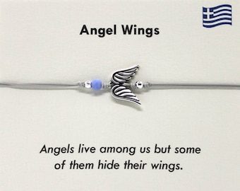 The Filia Bracelet Collection Angel Wings “Stay Safe” adjustable Macrame Silver Bracelet
