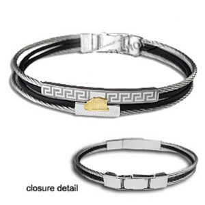 The Hephaestus Collection - Rubber and Steel Bracelet with 18k Gold Emblem - Parthenon