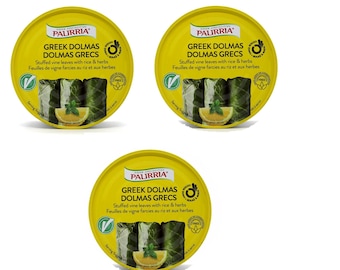 3 Palirria &quot;Ready to Eat&quot; Greek Dolmas (Dolmades) stuffed with rice and herbs