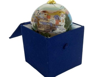Greek Christmas Tree Glass Ornament Santorini Sunset- Greece