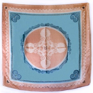 Authentic Greek Silk Shawl / Scarf Beige Akrokeramo Design