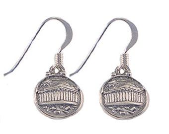 Sterling Silver Parthenon Greek Round Earrings (12mm) w/ French Hooks