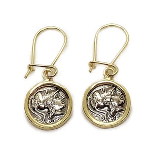 Two Tone 18K Gold Plated Sterling Silver Athena Coin Hoop Earrings 12mm