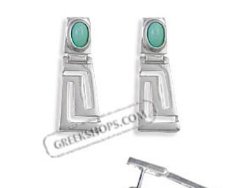 Sterling Silver Earrings - Greek Key with Turquoise (27mm)