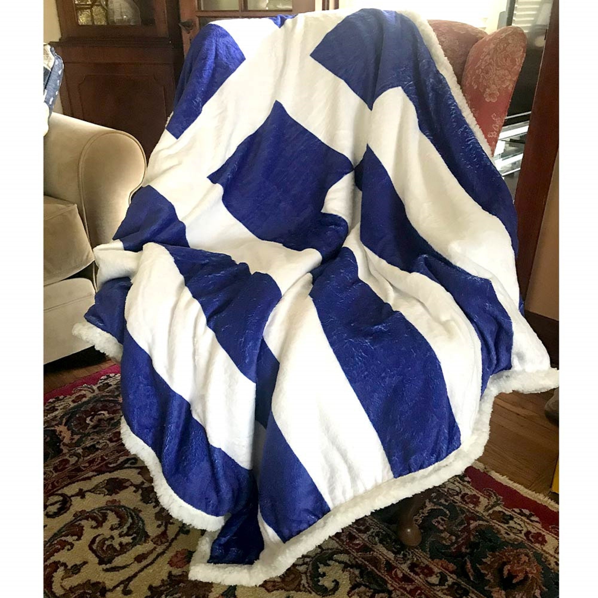 Greek Flag Cotton Flannel Sherpa Throw Blanket 50x60in Free US Etsy UK