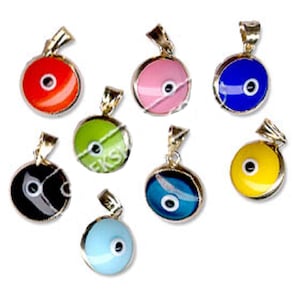 14k Gold Evil Eye Circular Pendant 10mm