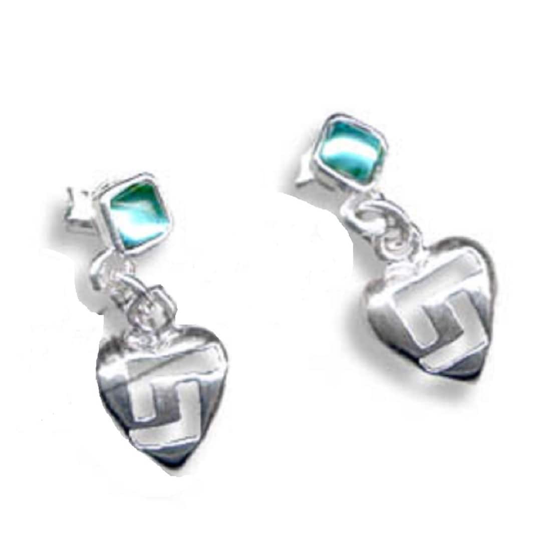 Orecchini penzoloni a forma di cuore in chiave greca in argento sterling ( turchese chiaro) - Italia