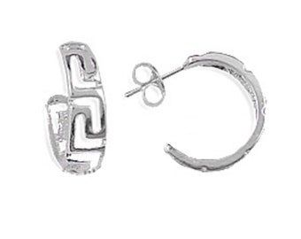 thumbnail interactive-video image 1 of Sterling Silver Greek Key Hoop Creole Earrings – 35mm, 925 Silver, Made In Italy 1 of 2